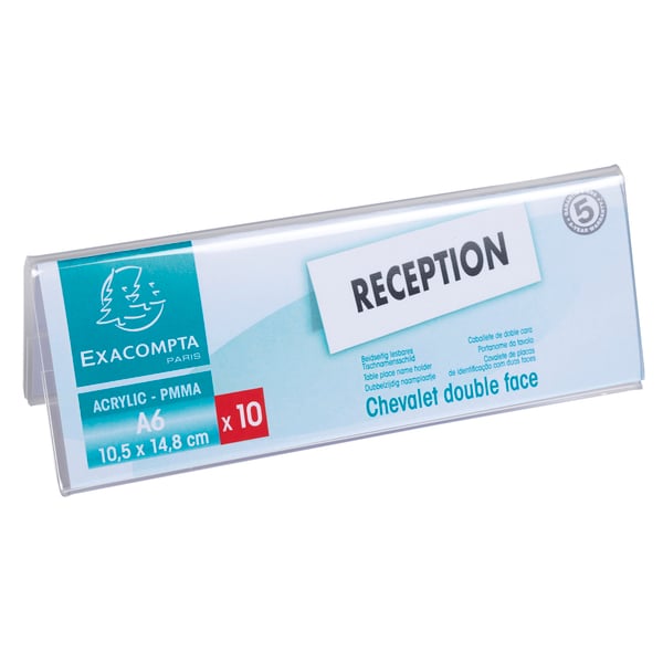 Exacompta 10x bordplade/navneholdere (A6 laengde) Pakke med 10 stk. - Krystal 86358D
