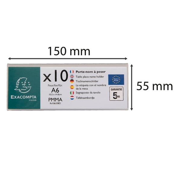 Exacompta 10x bordplade/navneholdere (A6 laengde) Pakke med 10 stk. - Krystal 86358D