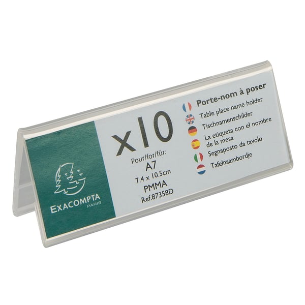 Exacompta 10x bordpladsholdere/navneholdere (A7 laengde) Pakke med 10 stk. - Krystal 87358D