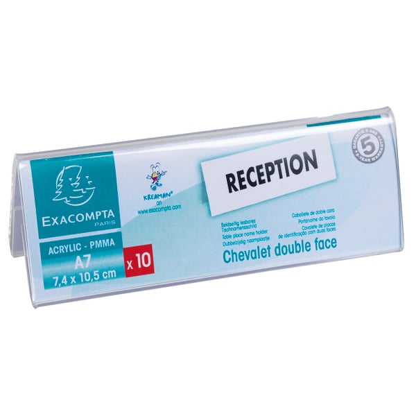 Exacompta 10x bordpladsholdere/navneholdere (A7 laengde) Pakke med 10 stk. - Krystal 87358D