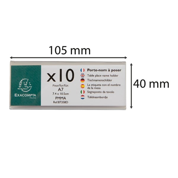 Exacompta 10x bordpladsholdere/navneholdere (A7 laengde) Pakke med 10 stk. - Krystal 87358D