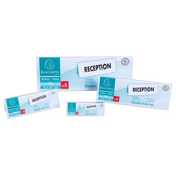 Exacompta 10x bordpladsholdere/navneholdere (A7 laengde) Pakke med 10 stk. - Krystal 87358D