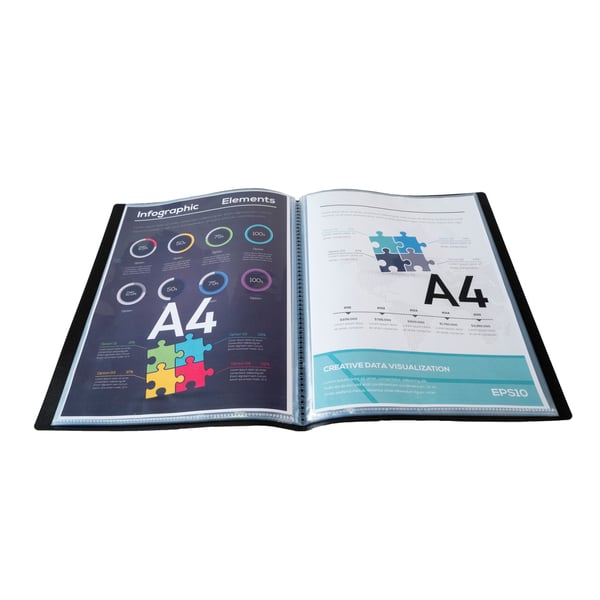 Exacompta 10x OPAK 0,5mm polypropylen Display Book Krystallommer 80 lommer, A4 - Sort 8841E