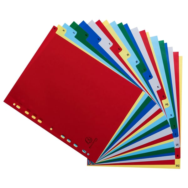 Exacompta 20x PP trykte indekser, A4 Maxi, 20 dele A til Z - assorteret lyse 90E