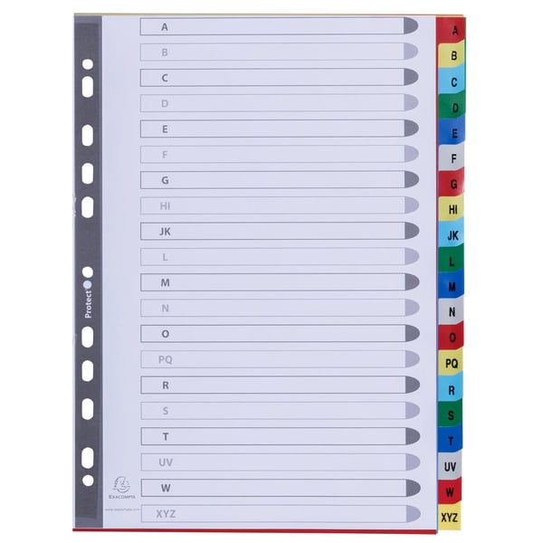 Exacompta 20x PP trykte indekser, A4, 20 dele A til Z - assorterede farver 94E