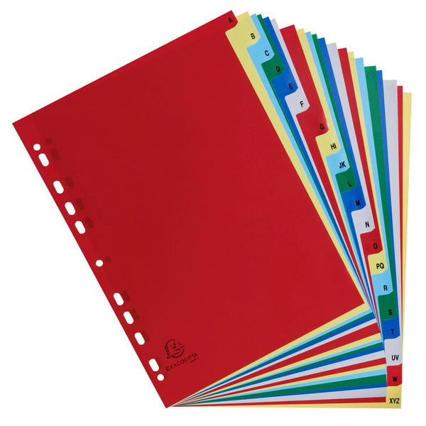 Exacompta 20x PP trykte indekser, A4, 20 dele A til Z - assorterede farver 94E