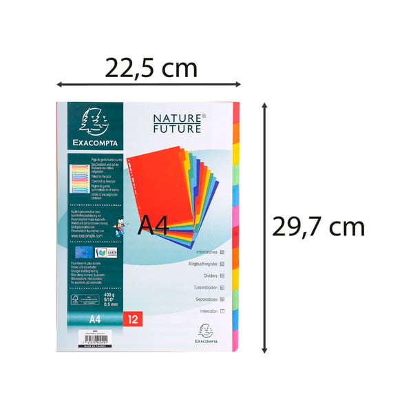 Exacompta 25x Dividers Premium Pressboard, A4, 400gsm, 12 dele - assorterede farver 99H