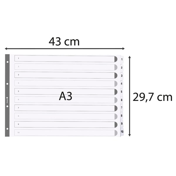 Exacompta 10x Mylar trykte indekser, A3, 10 dele 1 til 10 - hvid MWD1-10A3Z