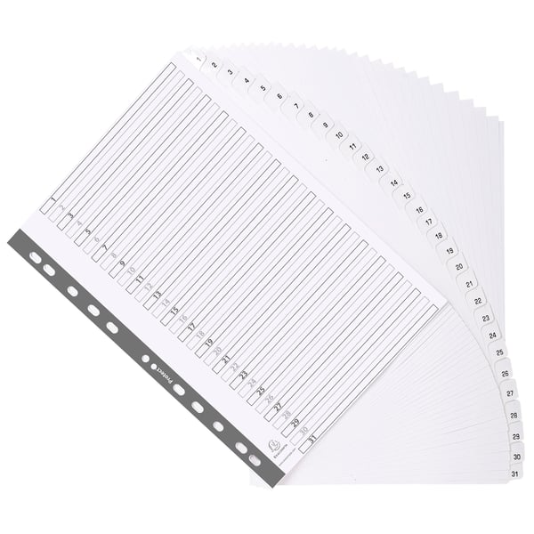 Exacompta 10x Mylar trykte indekser, A4, 31 del 1 til 31 - hvid MWD1-31Z