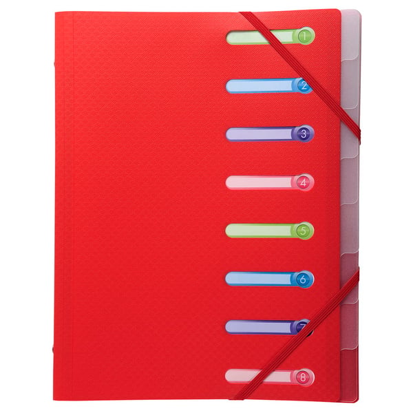 Exacompta 10x Multipartmappe med 3 klapper og elastiske stropper, Opak polypropylen 8 rum - A4-størrelse. - assorterede farver 56180E