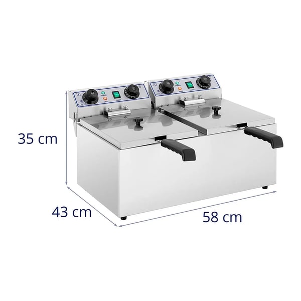 Royal Catering - Dubbel fritös - 2 x 13 liter - 6400 W - timer