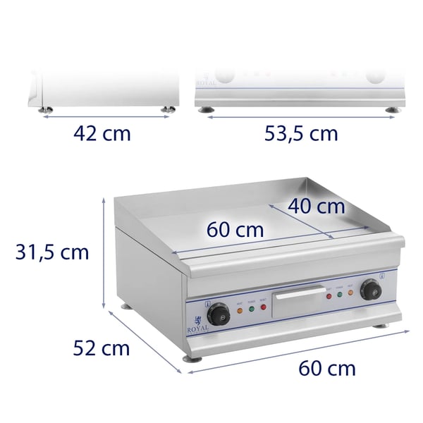 Royal Catering - Elektriskt stekbord - Dubbelt - 60 cm - Slät - 2 x 3200 W