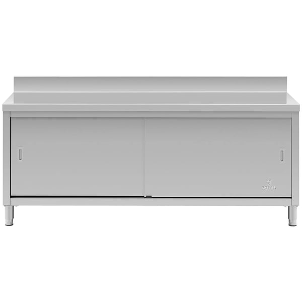 Royal Catering - Rostfri arbetsbänk - 200 x 70 cm - Skyddskant - 600 kg lastkapacitet