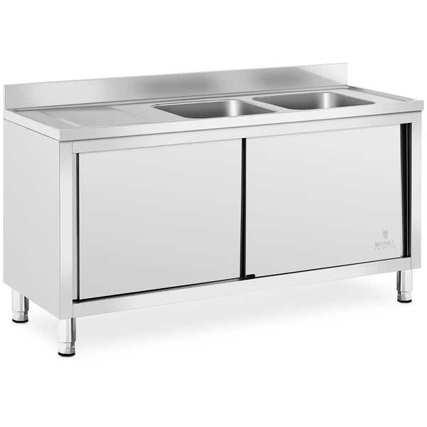 Royal Catering - Diskbord - 2 diskhoar - Rostfritt stål - 160 x 60 cm