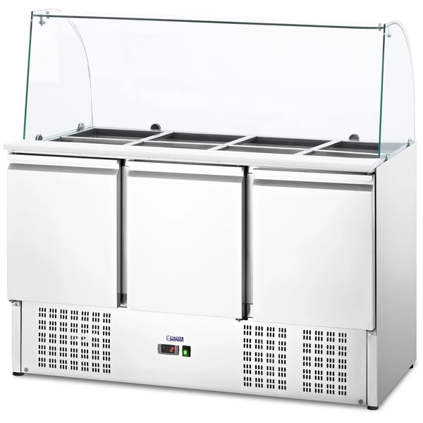 Royal Catering - Salladskyl - Med glasmonter - 368 L - För 8 GN-behållare - 137 x 70 cm