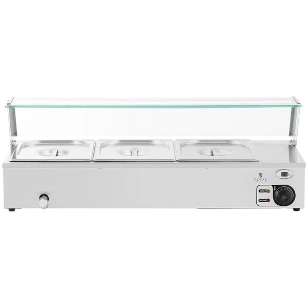 Royal Catering - Bain marie - 2,000 W - 3 GN 1/2 - Tappkran - Glasskydd