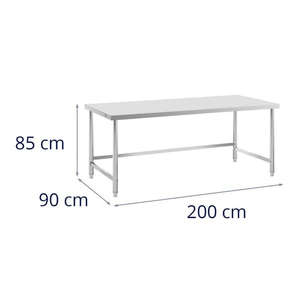 Royal Catering - Rostfri arbetsbänk - 200 x 90 cm - 300 kg lastkapacitet