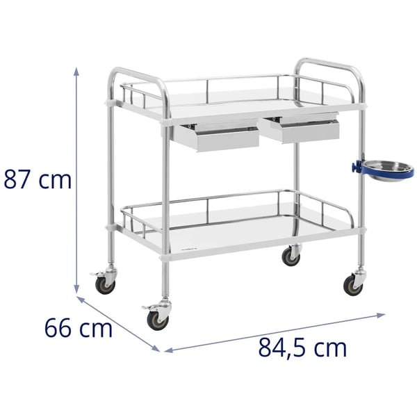 Steinberg Systems - Laboratorievagn - rostfritt stål - 2 hyllor vardera 74 x 44 x 13 cm - 2 lådor - 20 kg