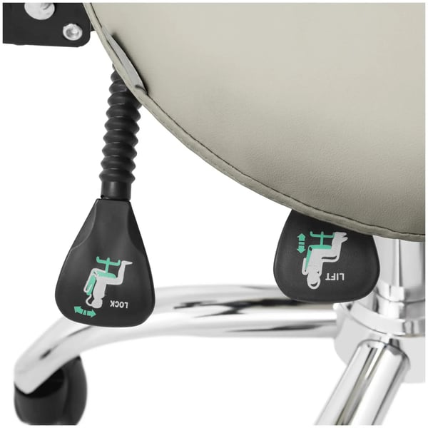 physa - Sadelstol med ryggstöd - Höjdjusterbart ryggstöd och säte - 51–65 cm - 150 kg - Grå, Silver