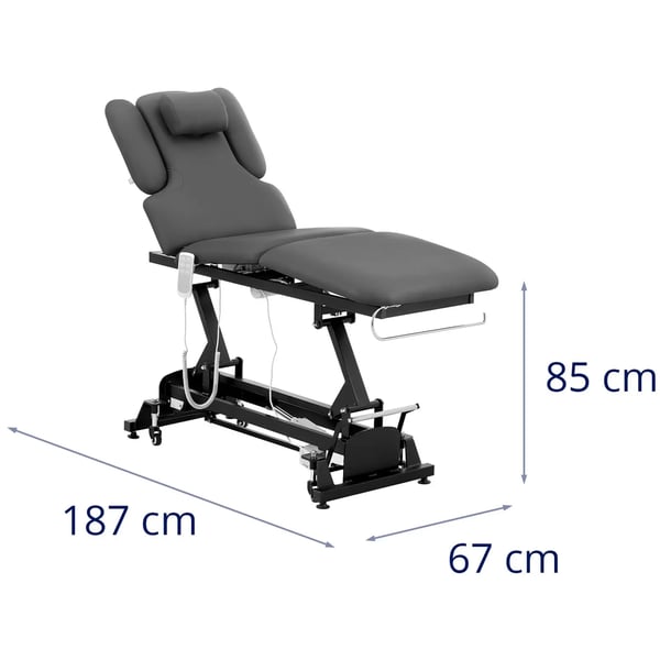 physa - Elektriskt massagebänk - 3 motorer - 300 W - 185 x 67 x 62 - 84 cm - 200 kg - svart/grå
