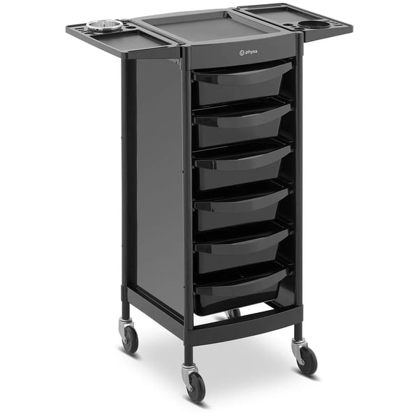 physa - Arbetsvagn för frisör- 12 kg - 6 lådor med 3 mellanväggar - hårtorkshållare - 420 x 390 mm avlastningsyta