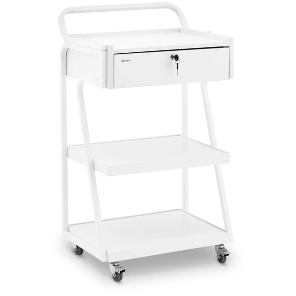 physa - Rullvagn - 1 låsbar låda - 3 hyllor - Max. 80 kg - Vitt
