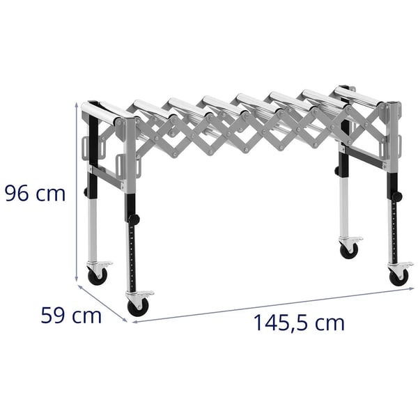 MSW - Rulltransportör - 130 kg - 147 cm - 9 rullar - Höjdjusterbar - Hopfällbar