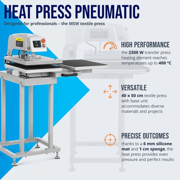 MSW - Pneumatisk transferpress - Dubbel - 40 x 50 cm - Med underrede