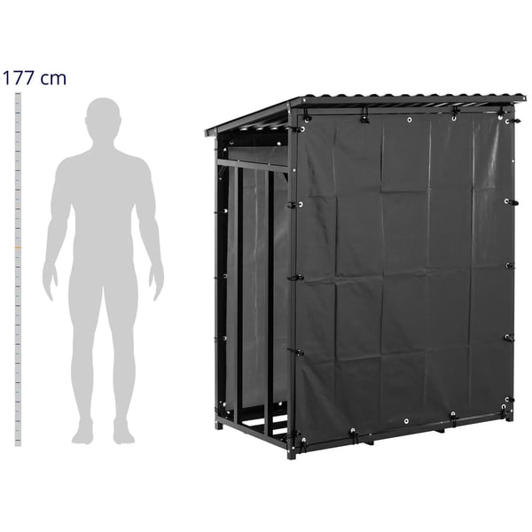hillvert - Vedställ - Med presenning och tak - 600 kg - 137 x 90 x 171 cm - Svart