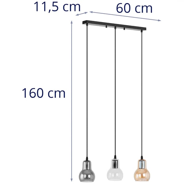 Uniprodo - Pendellampa - 3 glödlampor - Klockformat rökglas