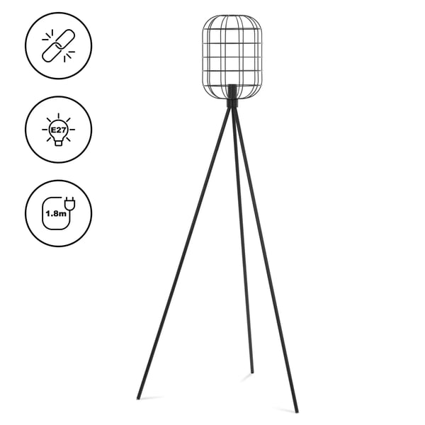 Uniprodo - Golvlampa - Skärm med öppet galler - 40 W - Höjd 163 cm