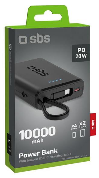 STIKKONTAKT - Powerbank SBS Power Delivery 10000 mAh Sort