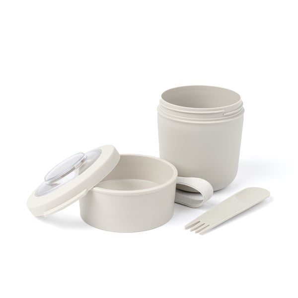 Amuse 2-i-1 yoghurtbeholder med bestik - beige