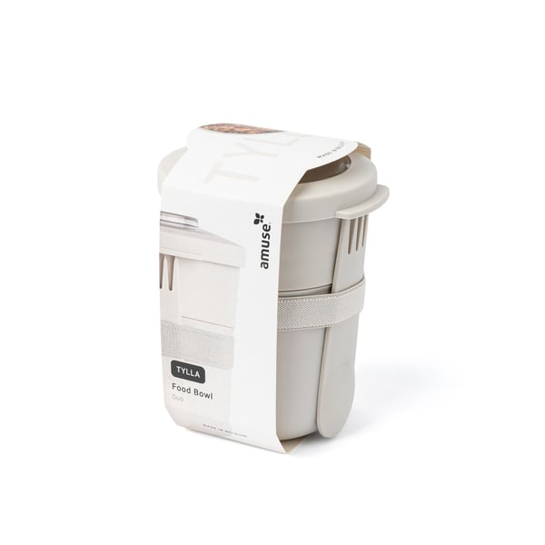 Amuse 2-i-1 yoghurtbeholder med bestik - beige