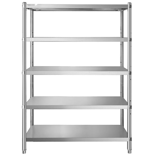 Reol 48x18,5 tommer med 5 justerbare opbevaringshylder. Ideel til køkken eller opbevaring - rustfrit stål og justerbare fødder.