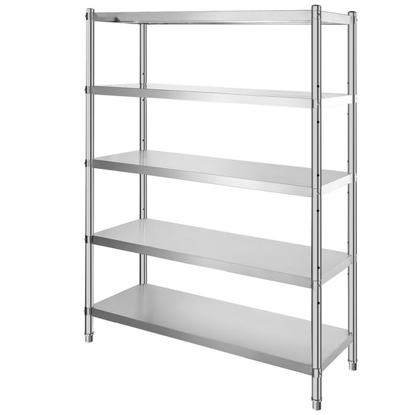 Reol 48x18,5 tommer med 5 justerbare opbevaringshylder. Ideel til køkken eller opbevaring - rustfrit stål og justerbare fødder.