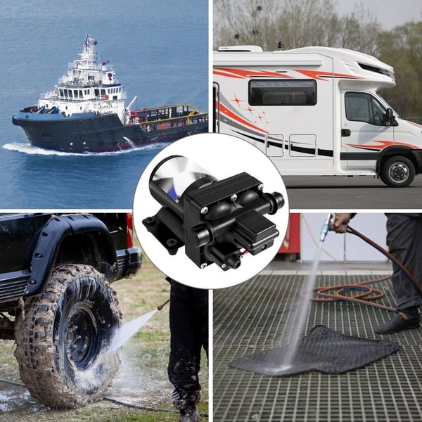 12 V højtryksmembran vandpumpe, 3 GPM selvansugende polypropylenpumpe, max tryk 45 psi, inkl. tilbageløbsventil, til campingvogn & båd.
