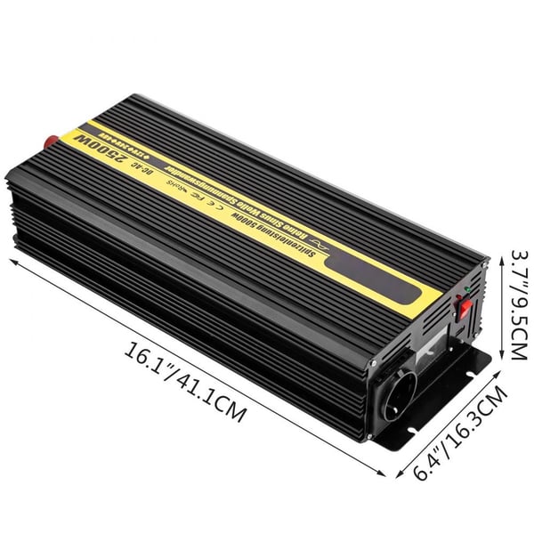 Ren Sinusbølge Inverter 2500W, DC 12V til AC 230V. Bilinverter med USB, LCD, fjernbetjening og sikkerhedsbeskyttelse til RV, både og nødværn.