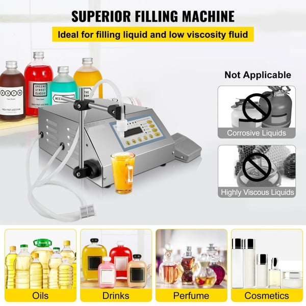 Væskepåfyldningsmaskine 2-3500 ml GFK-160 med LCD-skærm og digital kontrol. Automatisk væskefyldning til præcise resultater.