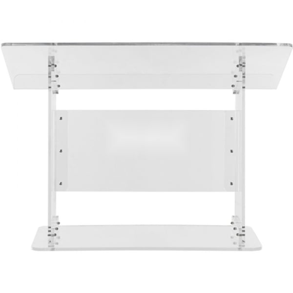 Bordplade akryl podium 19,5" høj, plexiglas 27"x13,7", skrå overflade med læbe. Klar talerstol til prædikener og præsentationer.
