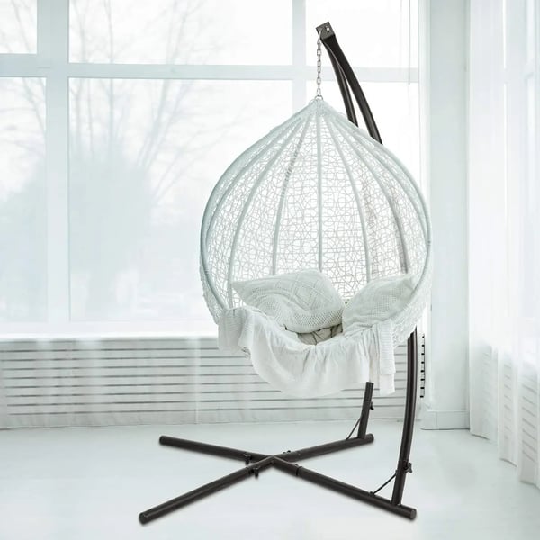Hængestol/Hængekøje, C-stativ i metal, 330 lbs bæreevne, 360° rotation, til terrasse/balkon, armygrøn