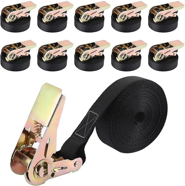 Surringsbånd Skralleremme - Med Skralde - 10-pak - 25 mm Bredde - 6 m Længde - 800 kg Lastekapacitet - 100% Polyester - Endeløs Rem - Sort