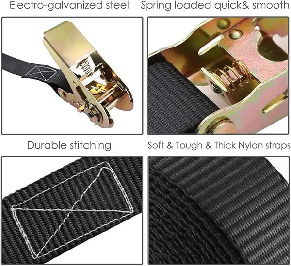 Surringsbånd Skralleremme - Med Skralde - 10-pak - 25 mm Bredde - 6 m Længde - 800 kg Lastekapacitet - 100% Polyester - Endeløs Rem - Sort
