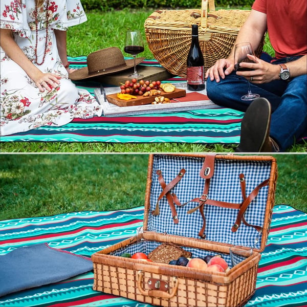 Piknik-huopa - Rantamatto - Taitettava - Kevyt ja kannettava - Ulkokäyttöön - 2x2 m tai 2x3 m - Riisinvalkoinen