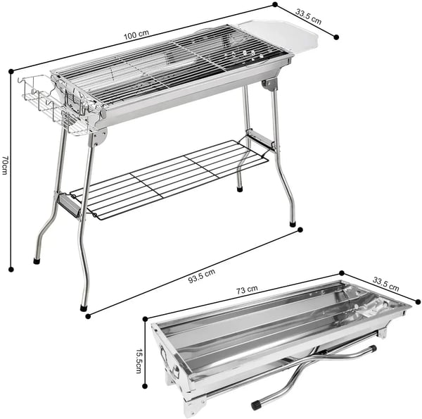 Kulgrill - Bærbar sammenklappelig - Aluminiumlegering - Forkromet - Let at rengøre - CE-godkendt - Til camping & picnic
