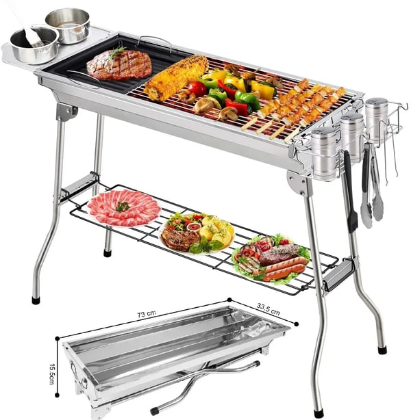 Kulgrill - Bærbar sammenklappelig - Aluminiumlegering - Forkromet - Let at rengøre - CE-godkendt - Til camping & picnic