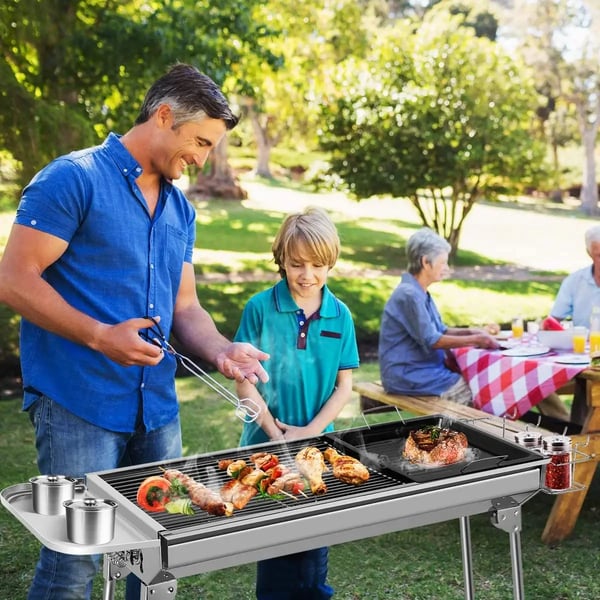 Kulgrill - Bærbar sammenklappelig - Aluminiumlegering - Forkromet - Let at rengøre - CE-godkendt - Til camping & picnic
