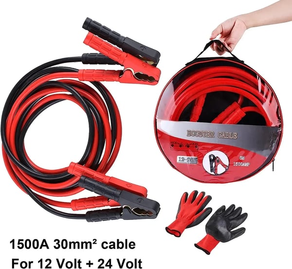 Startkabler - Startkabelsæt - 1500 A - 6 m - 30 mm² - Kobberledere - 12/24 V - Bil/Lastbil - Blå