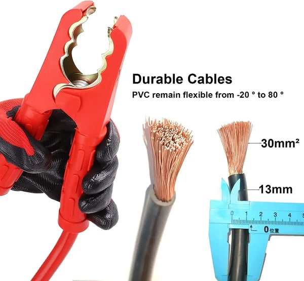 Startkabelsæt - Startkabler - 1000 A - 4 m - 30 mm² - Kobber & Gummiisolering - 12V/24V - Rød