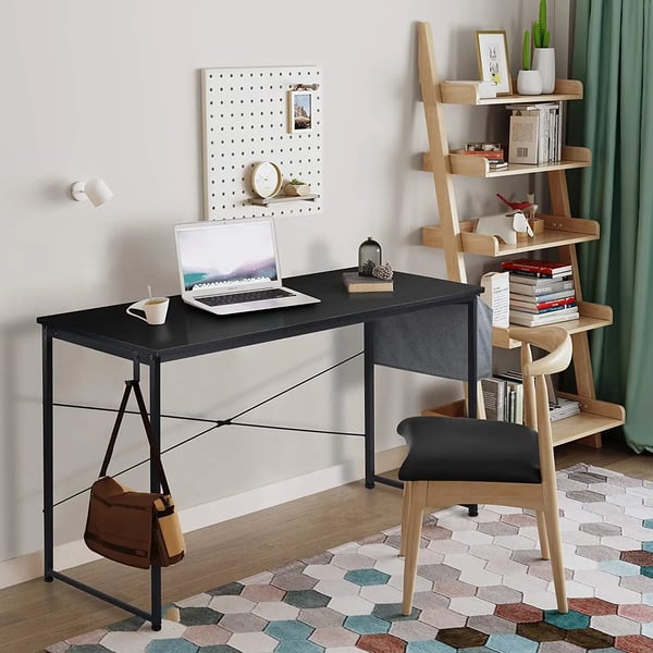 Computerbord - L-formet hjørneskrivebord - 120 x 60 cm - Med hjul - Med opbevaring - Med skab - Foldbart - Træ - Sort